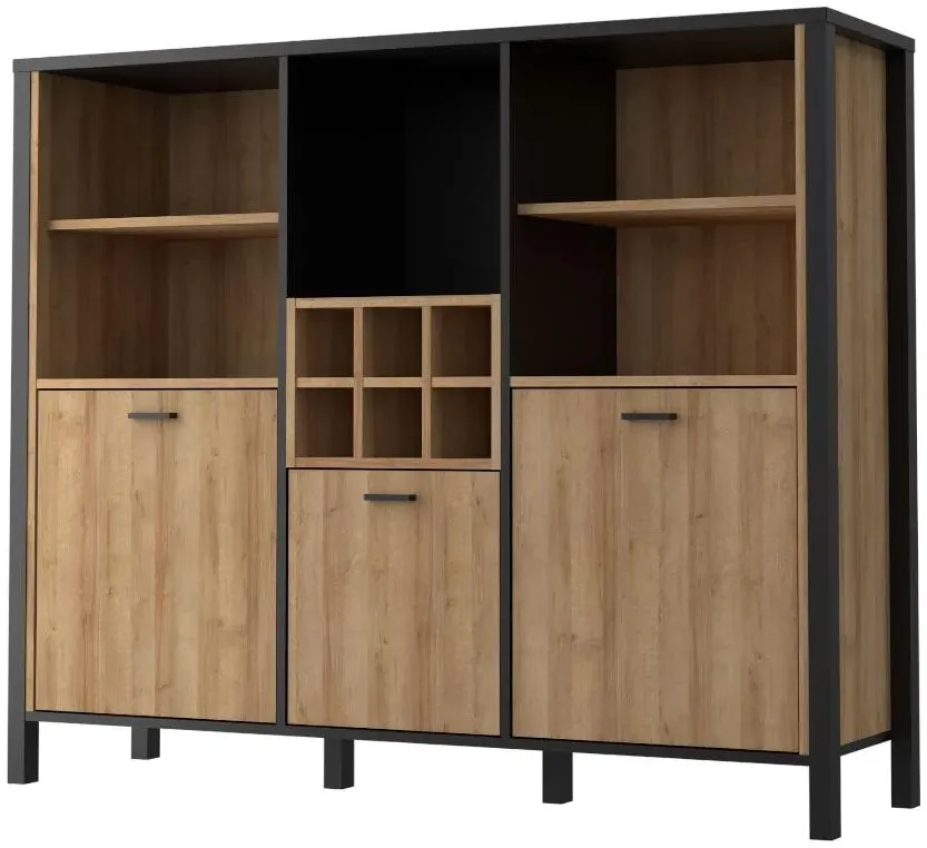 High Rock 3-Door Storage Cabinet - Black, Oak