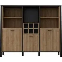 High Rock 3-Door Storage Cabinet - Black, Oak