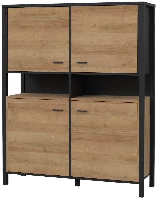 High Rock 4-Door Storage Cabinet - Black, Oak