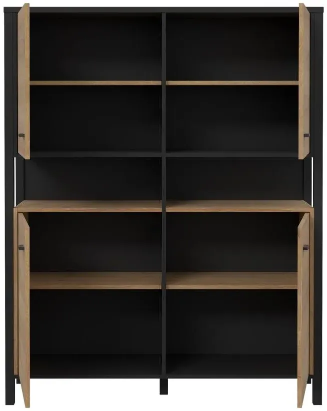 High Rock 4-Door Storage Cabinet - Black, Oak