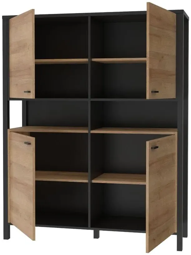 High Rock 4-Door Storage Cabinet - Black, Oak