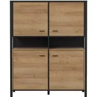 High Rock 4-Door Storage Cabinet - Black, Oak