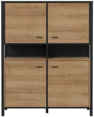High Rock 4-Door Storage Cabinet - Black, Oak