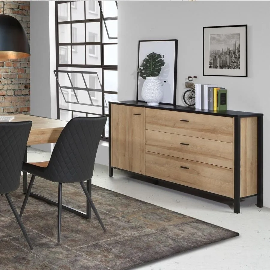 High Rock Medium Sideboard with Storage - Black, Oak