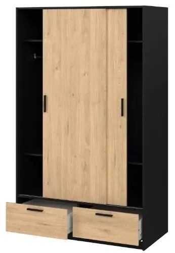 Line 2 Door 2 Drawer Sliding Wardrobe - Black, Oak