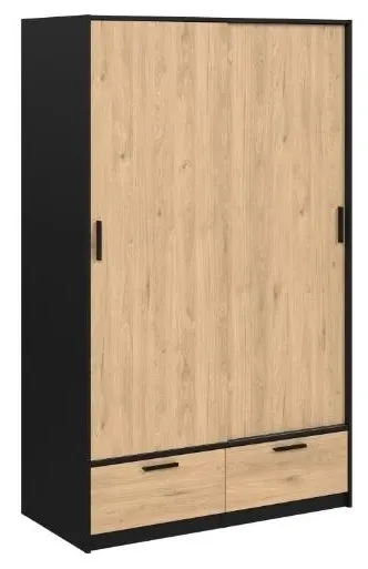 Line 2 Door 2 Drawer Sliding Wardrobe - Black, Oak