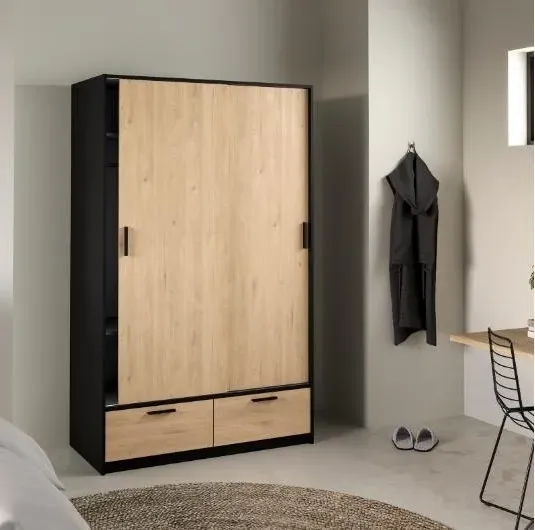 Line 2 Door 2 Drawer Sliding Wardrobe - Black, Oak