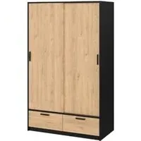 Line 2 Door 2 Drawer Sliding Wardrobe - Black, Oak