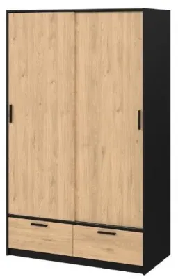 Line 2 Door 2 Drawer Sliding Wardrobe - Black, Oak
