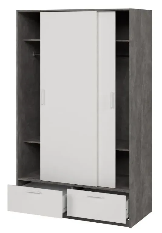 Line 2 Door 2 Drawer Sliding Wardrobe - White, Concrete