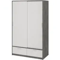 Line 2 Door 2 Drawer Sliding Wardrobe - White, Concrete