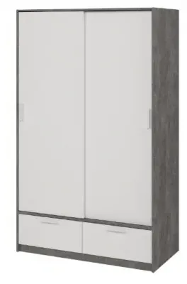 Line 2 Door 2 Drawer Sliding Wardrobe - White, Concrete