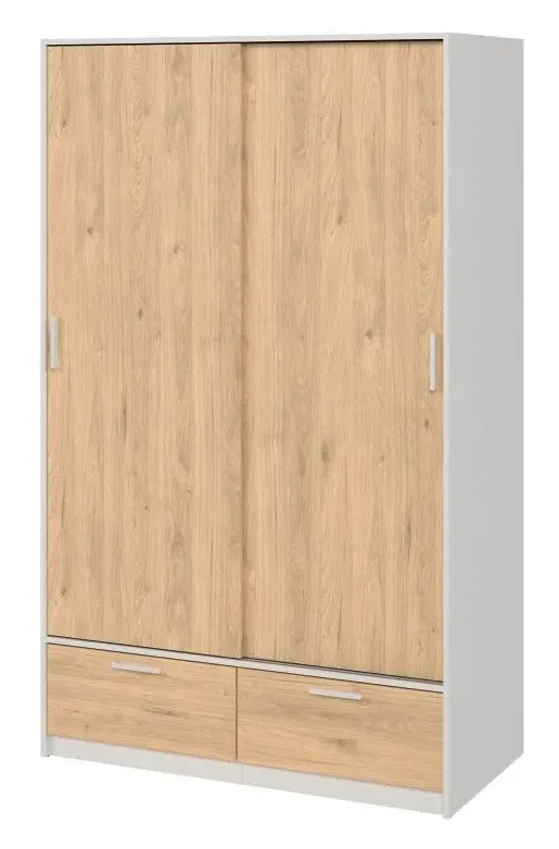 Line 2 Door 2 Drawer Sliding Wardrobe - White, Oak