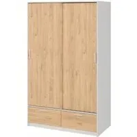 Line 2 Door 2 Drawer Sliding Wardrobe - White, Oak