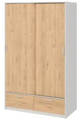 Line 2 Door 2 Drawer Sliding Wardrobe - White, Oak image