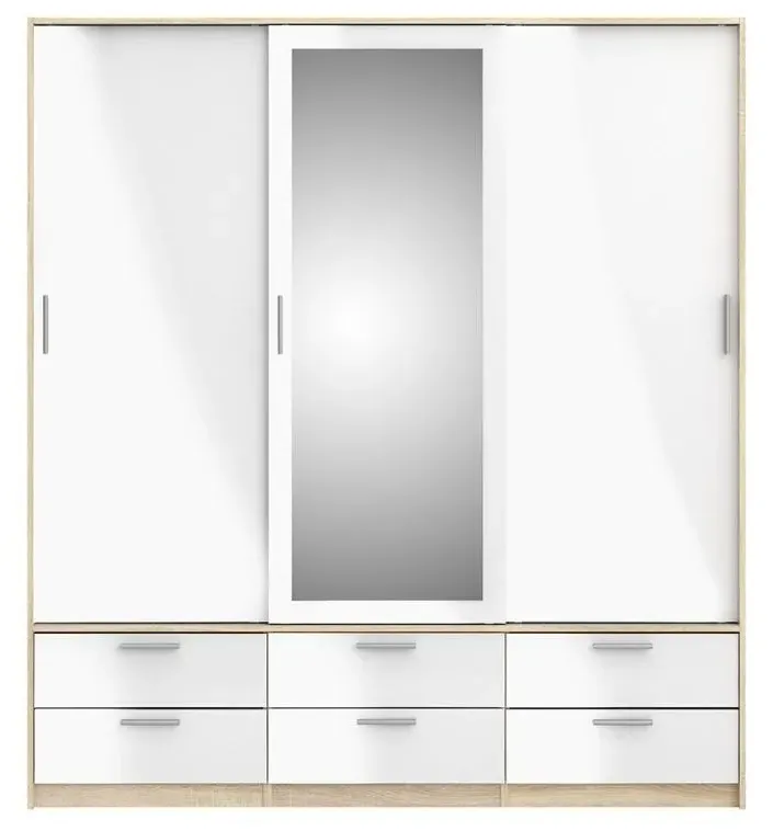 Line 3 Door Combi Wardrobe with Drawers - Oak, White