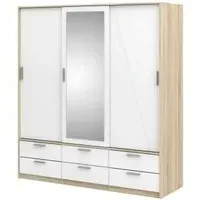 Line 3 Door Combi Wardrobe with Drawers - Oak, White