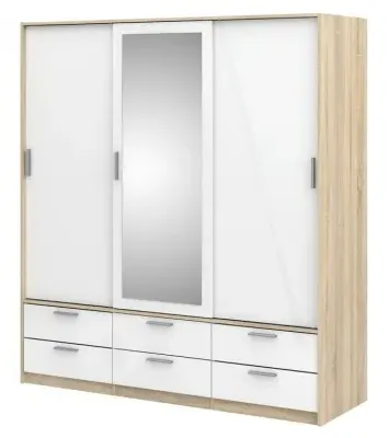 Line 3 Door Combi Wardrobe with Drawers - Oak, White image