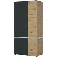 Luci 4 Door Wardrobe with LED Light - Oak, Grey
