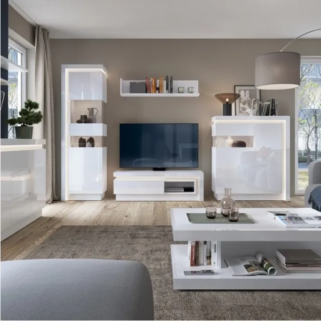 Lyon Narrow Display Cabinet RHD with LED - White