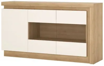 Lyon Oak Effect 3-Door Glazed Sideboard - Riviera Oak