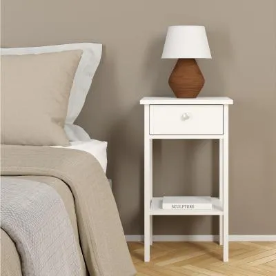 Madrid 1 Drawer Bedside Table - White