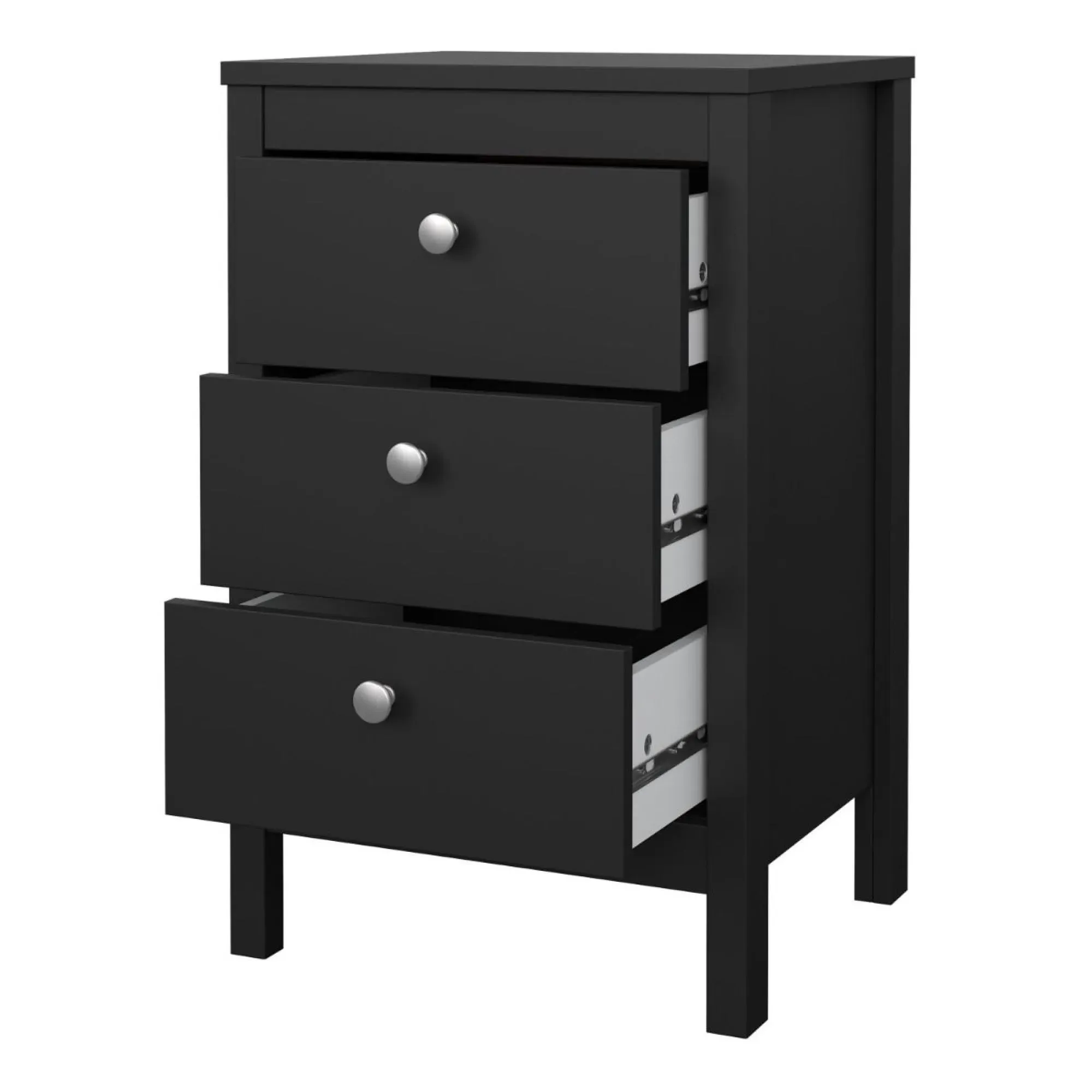 Madrid 3 Drawer Bedside Table - Matt Black