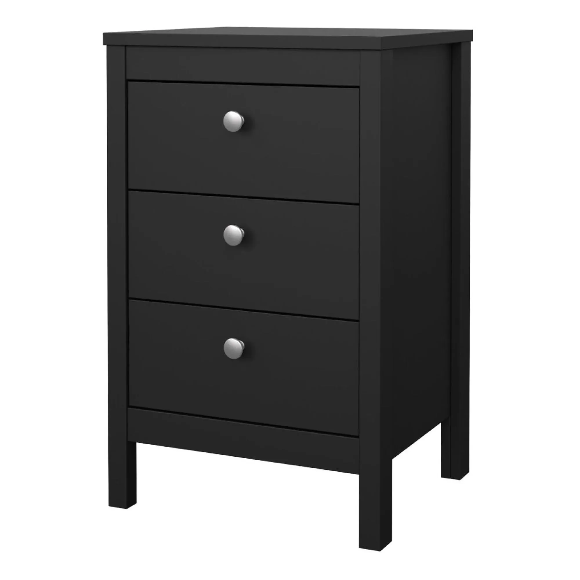 Madrid 3 Drawer Bedside Table - Matt Black