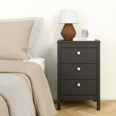 Madrid 3 Drawer Bedside Table - Matt Black