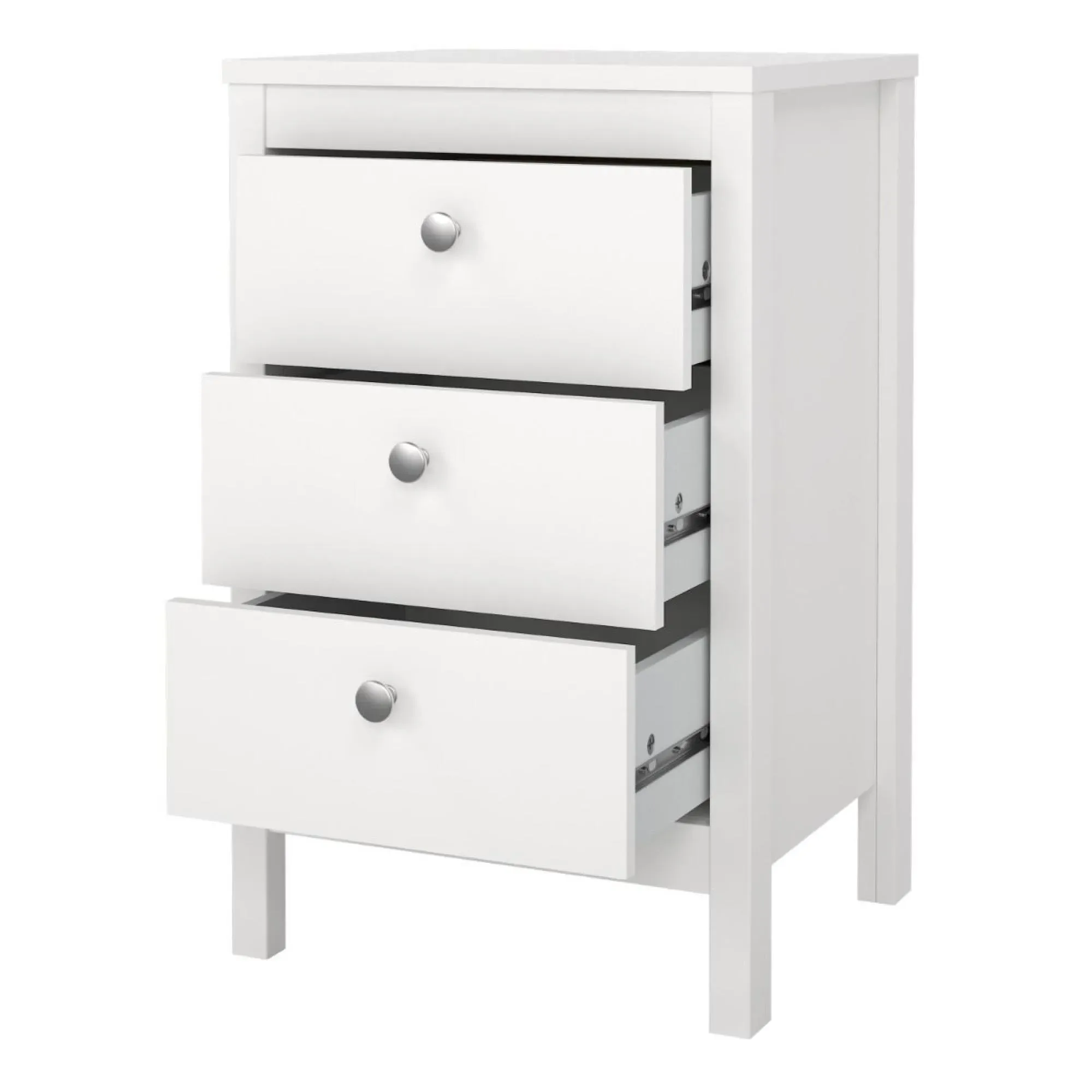 Madrid 3 Drawer Bedside Table - White