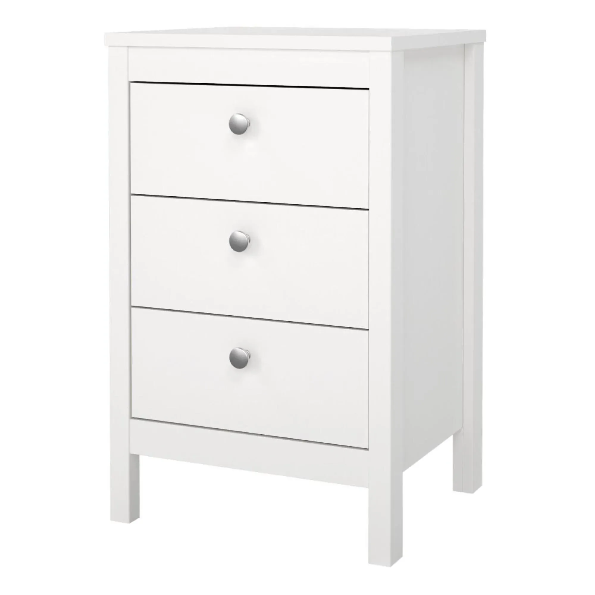 Madrid 3 Drawer Bedside Table - White