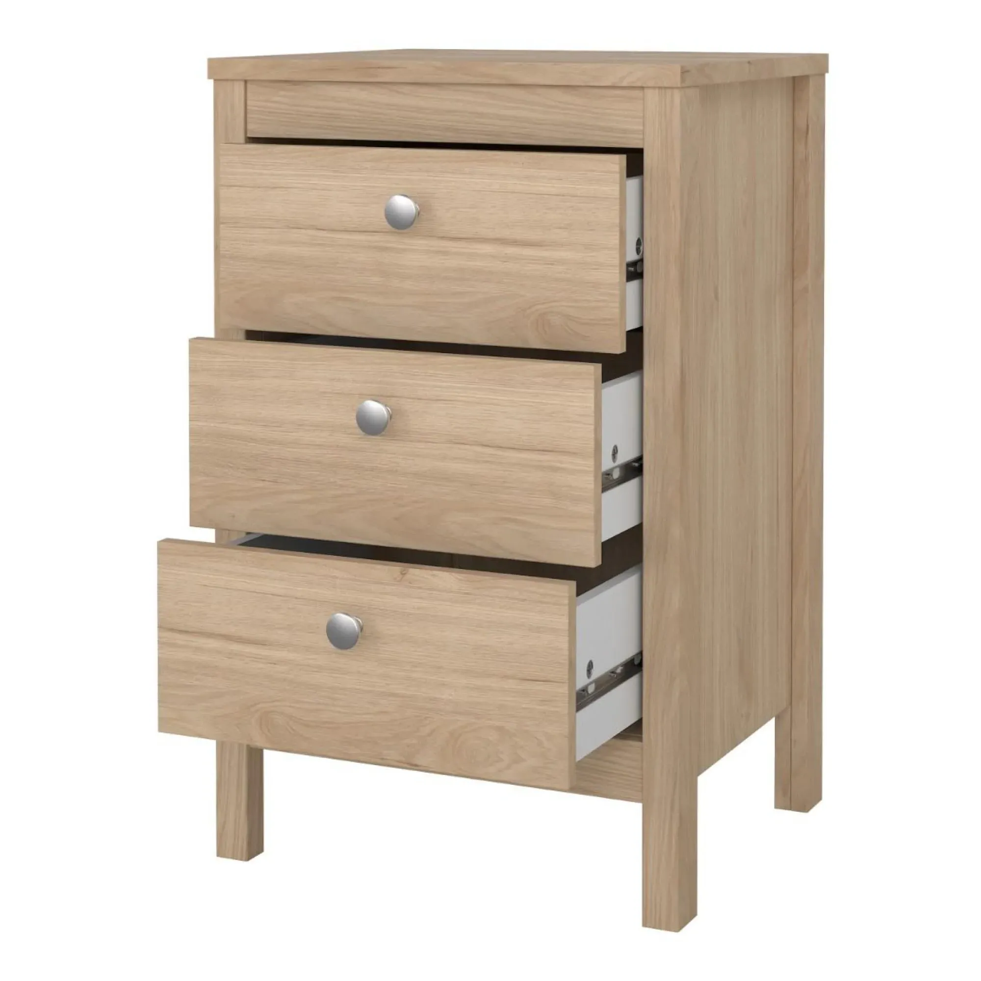 Madrid Jackson Hickory Oak 3 Drawer Bedside Table - Brown