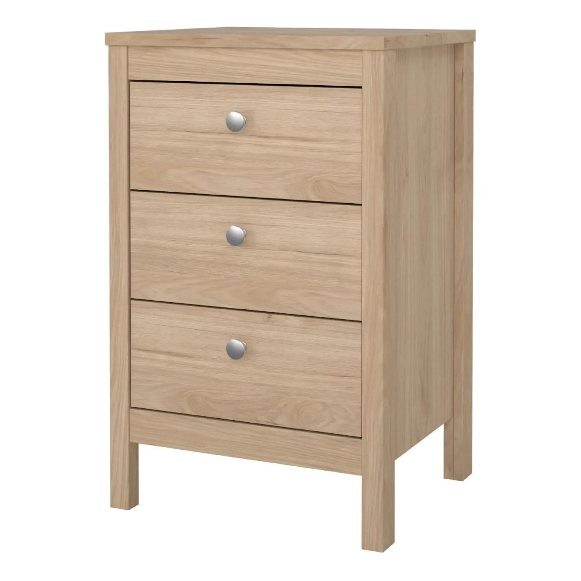 Madrid Jackson Hickory Oak 3 Drawer Bedside Table - Brown