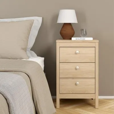 Madrid Jackson Hickory Oak 3 Drawer Bedside Table - Brown