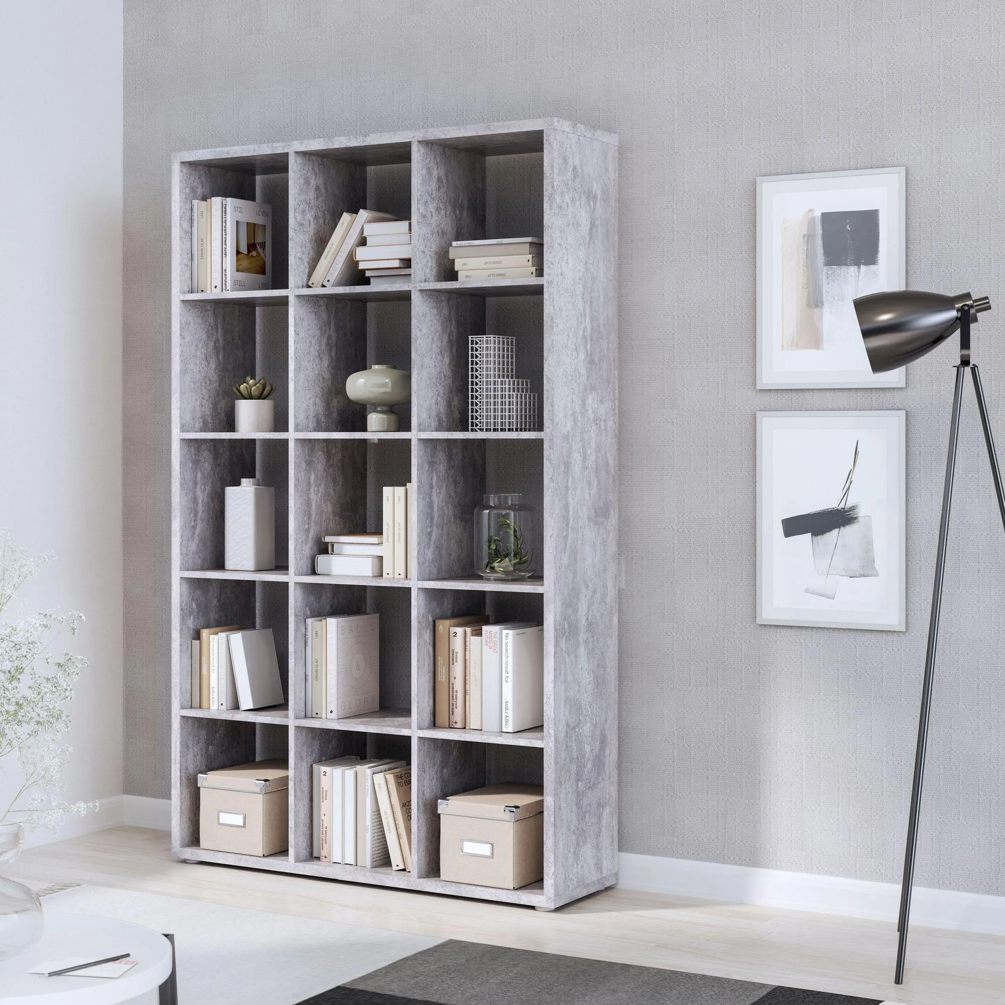 Mauro 15 Open Shelving Unit - Concrete Grey