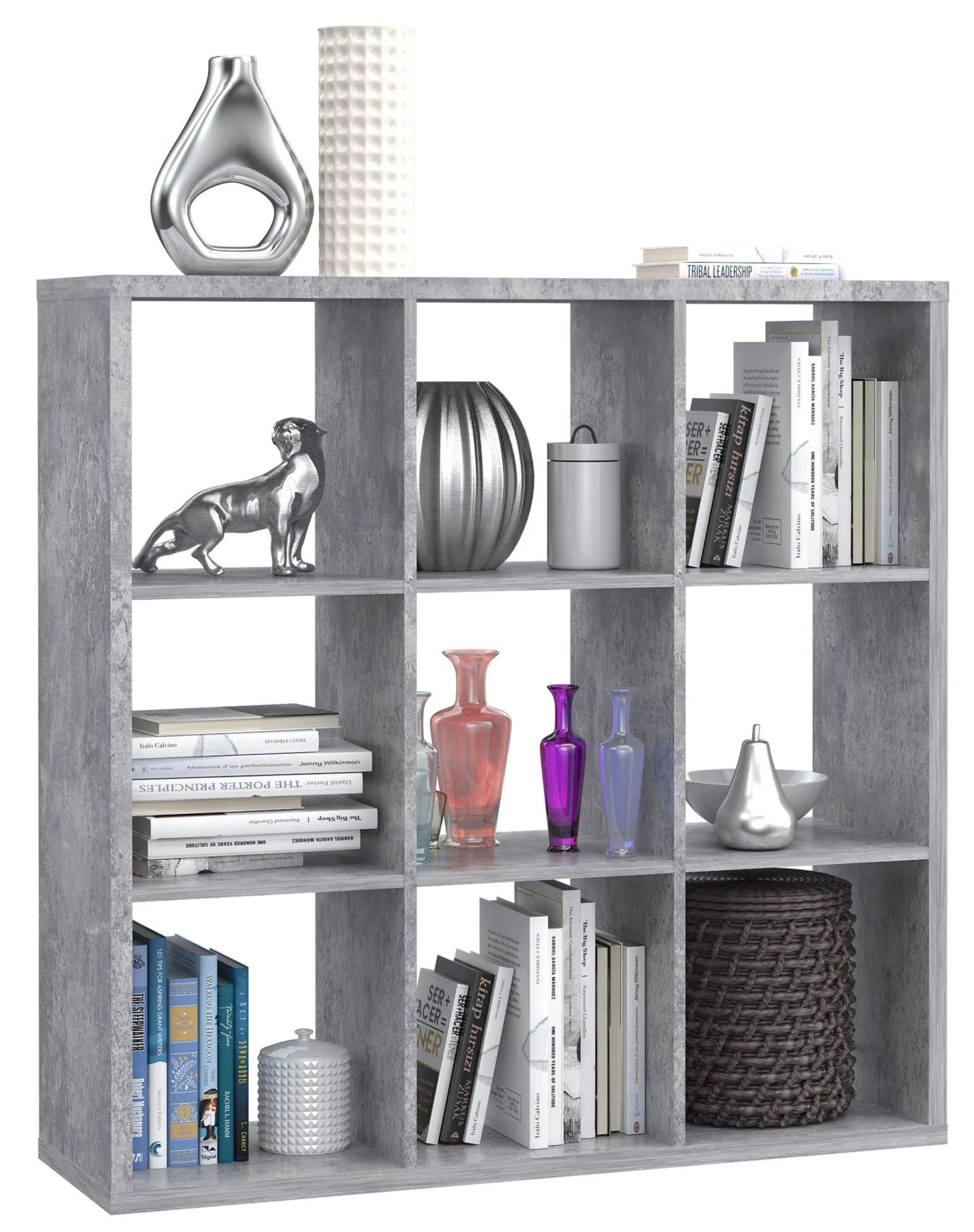 Mauro 9 Open Shelving Unit - Grey Concrete