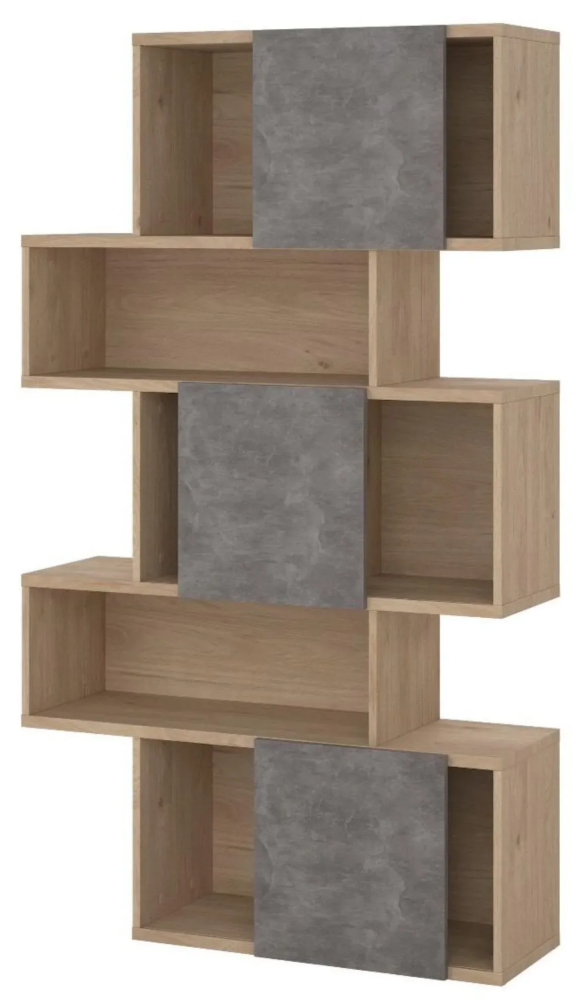 Maze Asymmetrical Bookcase - Oak, Concrete Effect