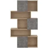 Maze Asymmetrical Bookcase - Oak, Concrete Effect