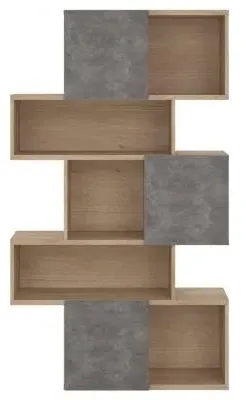 Maze Asymmetrical Bookcase - Oak, Concrete Effect