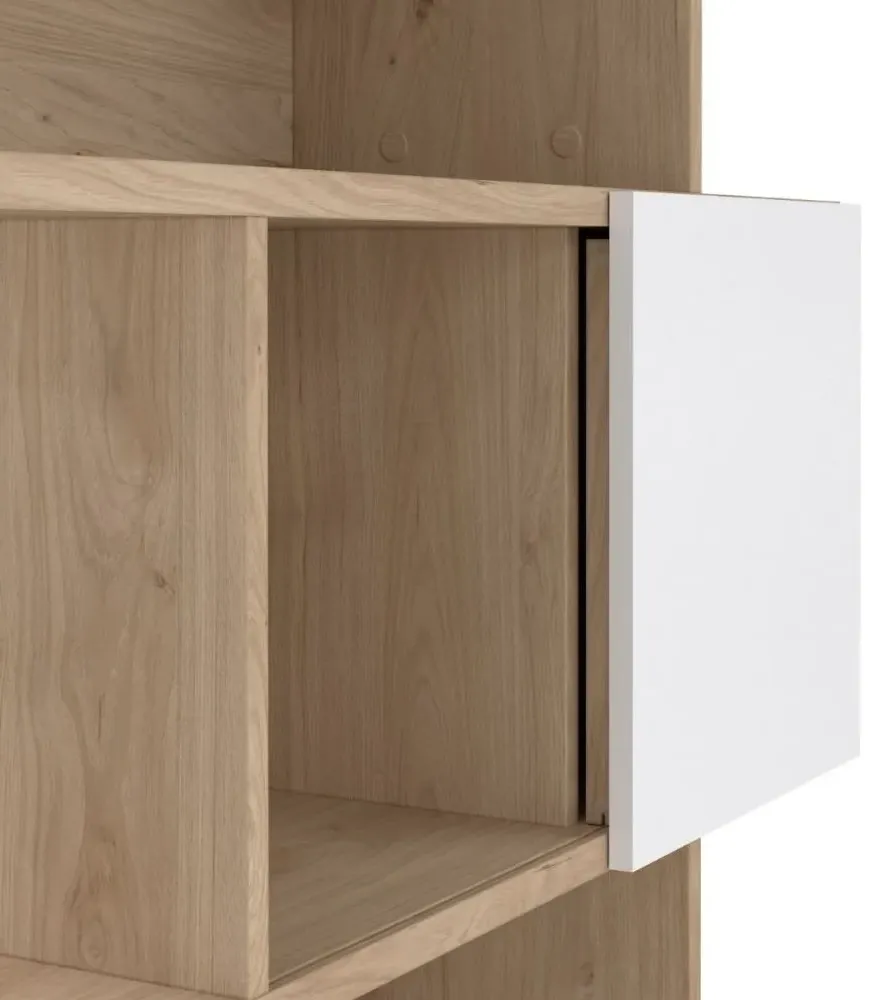 Maze Asymmetrical Bookcase - Oak, White Gloss