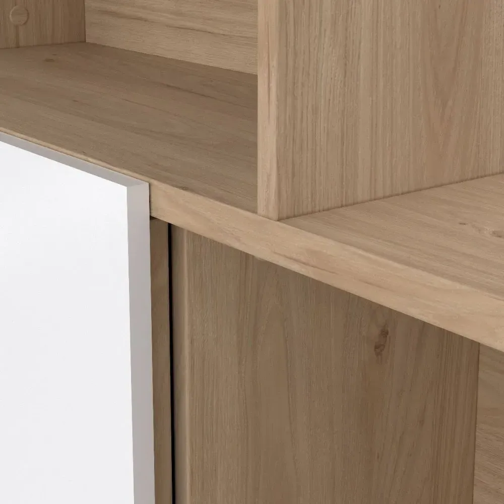 Maze Asymmetrical Bookcase - Oak, White Gloss
