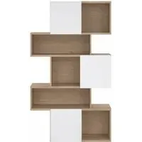 Maze Asymmetrical Bookcase - Oak, White Gloss
