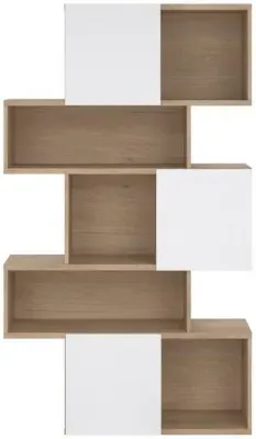 Maze Asymmetrical Bookcase - Oak, White Gloss