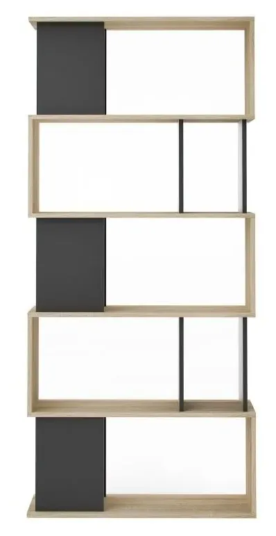 Maze Open Bookcase - Black, Oak Effect