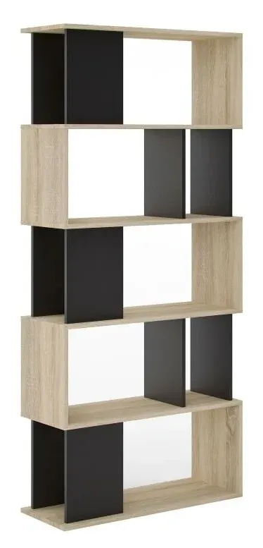 Maze Open Bookcase - Black, Oak Effect