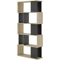 Maze Open Bookcase - Black, Oak Effect