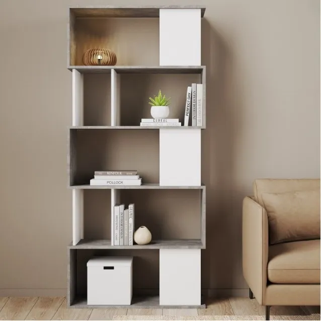 Maze Open Bookcase - White, Concrete Effect