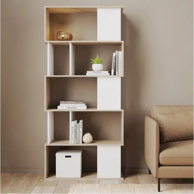 Maze Open Bookcase - White, Oak Effect