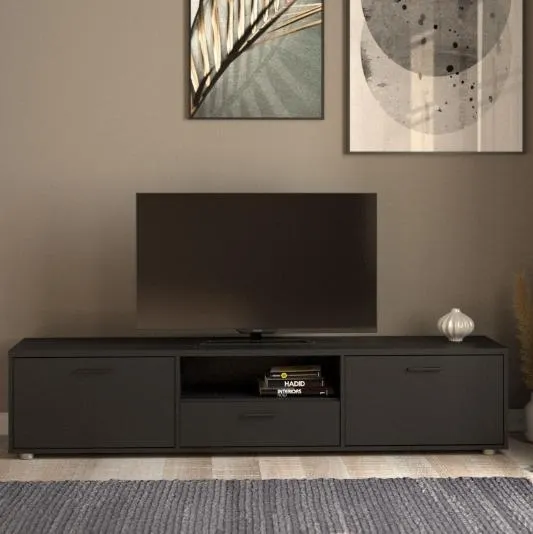 Media Large TV Unit with Storage - Black