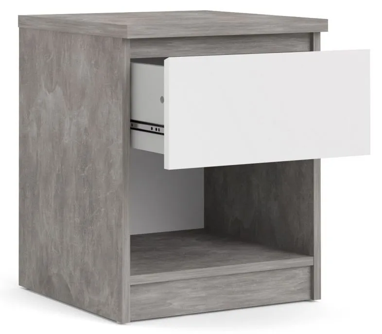 Naia 1 Drawer Bedside Cabinet - Grey, White Gloss